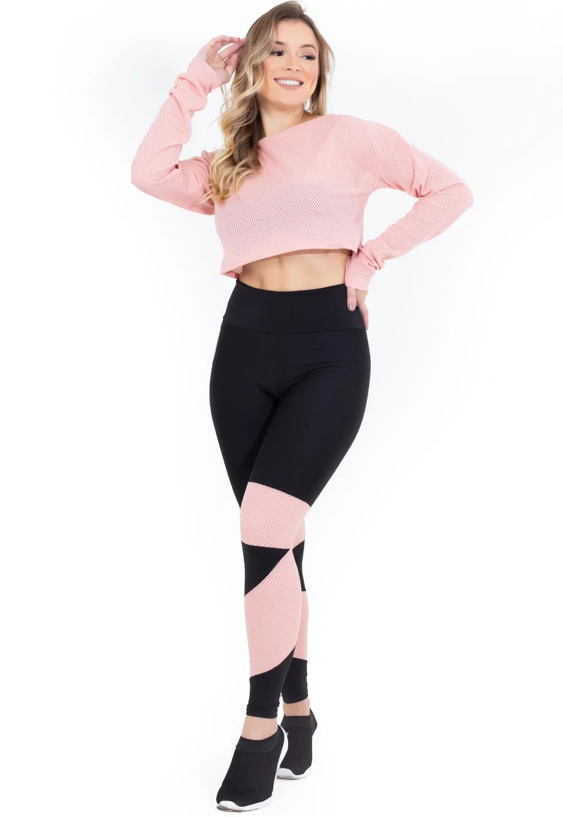 305128-1 Conjunto Metamorfose Cropped Em Tela + Calça Legging Com Detalhe Rosê - Velure Couture