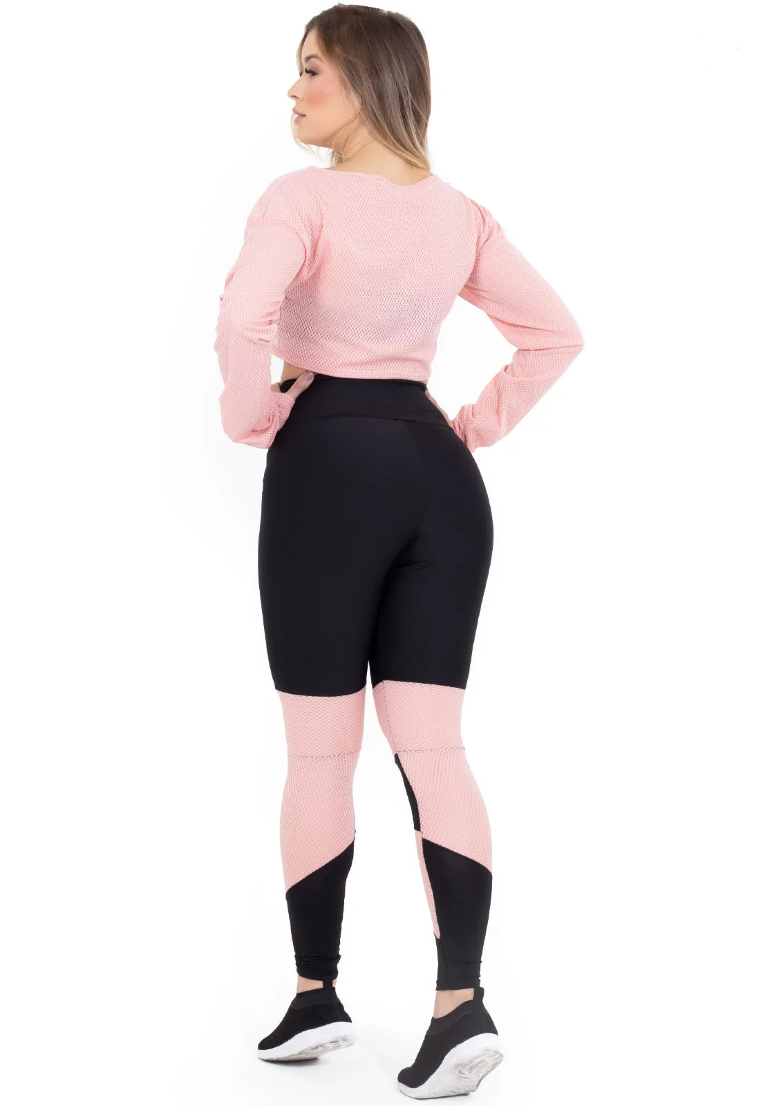 305128-4 Conjunto Metamorfose Cropped Em Tela + Calça Legging Com Detalhe Rosê - Velure Couture