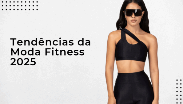 "Mulher estilosa usando conjunto fitness preto e óculos escuros, demonstrando as tendências de moda fitness para 2025.