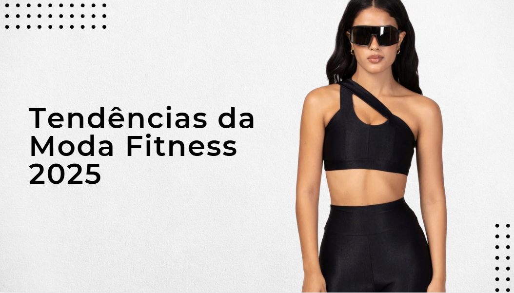 "Mulher estilosa usando conjunto fitness preto e óculos escuros, demonstrando as tendências de moda fitness para 2025.