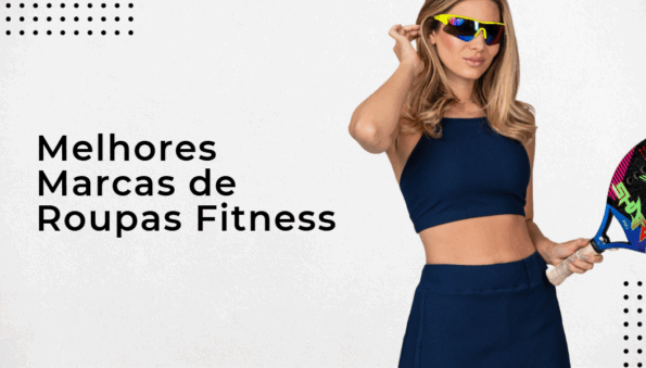 Atleta de beach tennis com conjunto fitness de short saia e top e óculos esportivos, demonstrando o conforto e estilo das melhores marcas de roupas fitness do Brasil.